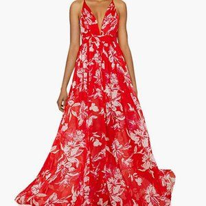 Red and White Boho Flowing Summer Maxi Dress